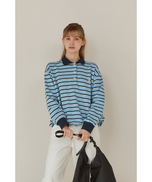 ANOETIC(アノエティック)の「ANC STRIPE STRING RUGBY SWEATSHIRTS_BLUE(スウェット・レディース・ブルー・FREE)」の4枚目の写真