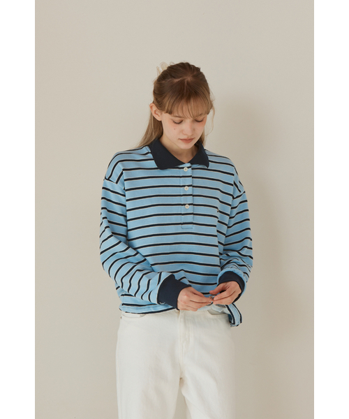 ANOETIC(アノエティック)の「ANC STRIPE STRING RUGBY SWEATSHIRTS_BLUE(スウェット・レディース・ブルー・FREE)」の5枚目の写真