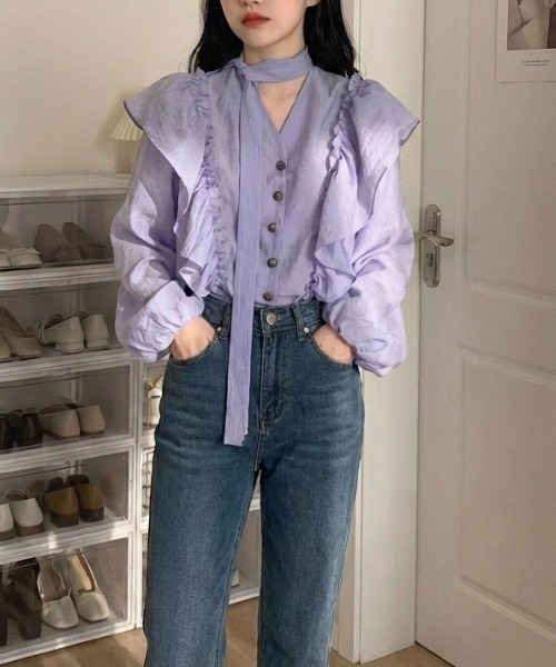 cammie(キャミー)の「フリルブラウス(シャツ/ブラウス・レディース・ラベンダー・M/L/XL)」の2枚目の写真