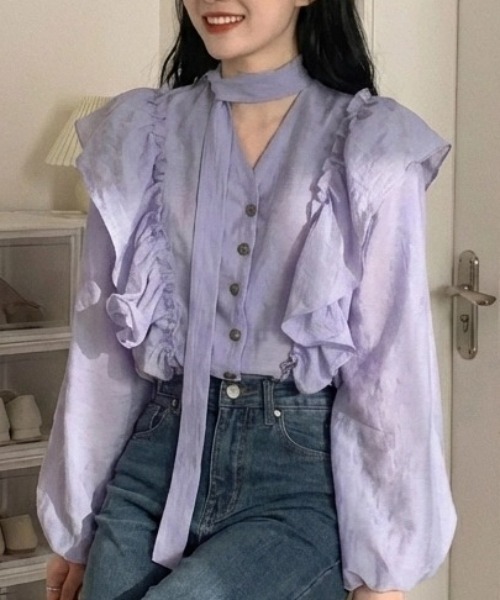 cammie(キャミー)の「フリルブラウス(シャツ/ブラウス・レディース・ラベンダー・M/L/XL)」の3枚目の写真