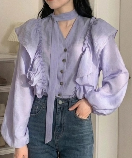 cammie(キャミー)の「フリルブラウス(シャツ/ブラウス・レディース・ラベンダー・M/L/XL)」の4枚目の写真