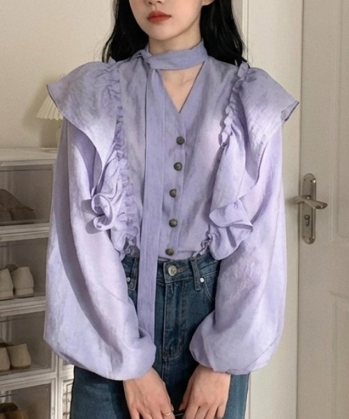 cammie(キャミー)の「フリルブラウス(シャツ/ブラウス・レディース・ラベンダー・M/L/XL)」の5枚目の写真