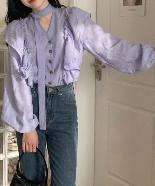 cammie(キャミー)の「フリルブラウス(シャツ/ブラウス・レディース・ラベンダー・M/L/XL)」の7枚目の写真