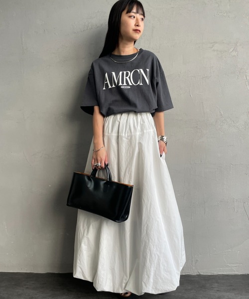 AMERICANA（アメリカーナ）の「[Americana/アメリカーナ] 別注 AMRCN ロゴプリント Tシャツ（Tシャツ/カットソー・レディース・ベージュ/スミクロ/ホワイト・ONE SIZE）」の21枚目の写真