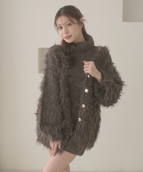 Ambre Neige（アンブルネージュ）の「shaggy knit cardigan & one piece set / シャギーニットカーディガン&ワンピースセット（ワンピース・レディース・ブラウン系その他/ブラック/ボルドー/アイボリー・FREE）」の3枚目の写真