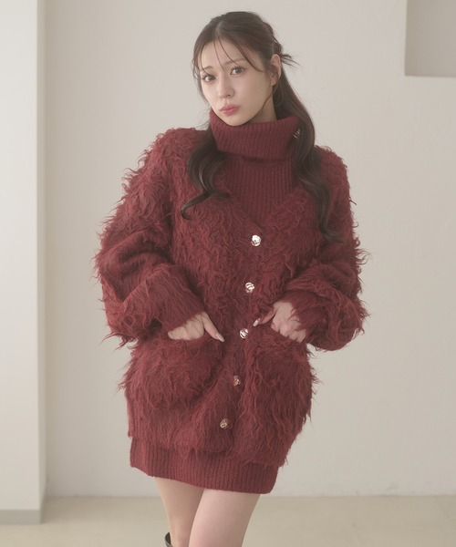 Ambre Neige（アンブルネージュ）の「shaggy knit cardigan & one piece set / シャギーニットカーディガン&ワンピースセット（ワンピース・レディース・ブラウン系その他/ブラック/ボルドー/アイボリー・FREE）」の4枚目の写真