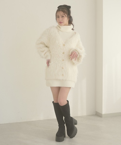 shaggy knit cardigan & one piece set / シャギーニットカーディガン