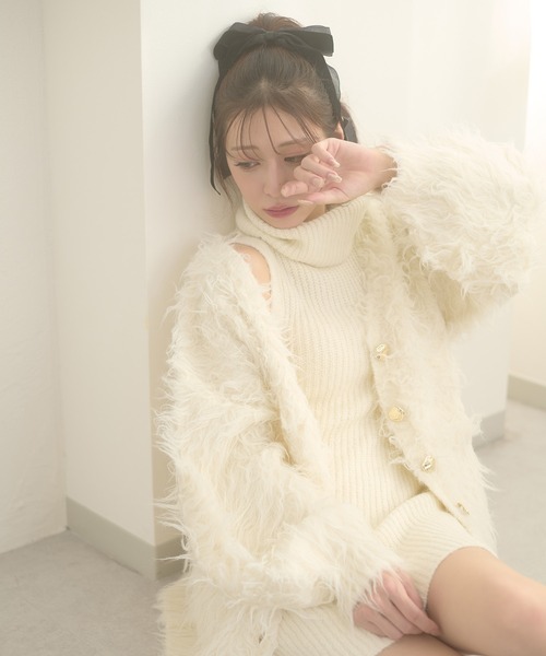 Ambre Neige（アンブルネージュ）の「shaggy knit cardigan & one piece set / シャギーニットカーディガン&ワンピースセット（ワンピース・レディース・ブラウン系その他/ブラック/ボルドー/アイボリー・FREE）」の8枚目の写真