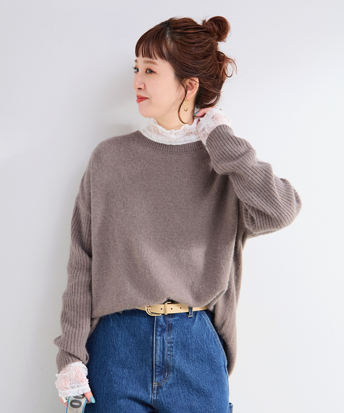 B.C STOCK(ベーセーストック)の「手洗い可 / レースシアータートルプルオーバー(Tシャツ/カットソー・レディース・ブラック/ホワイト・FREE)」の13枚目の写真
