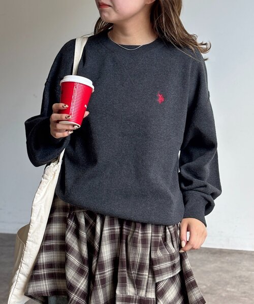 U.S. POLO ASSN.（ユーエスポロアッスン）の「スウェットライクニット（ニット/セーター・レディース・チャコールグレー/レモンイエロー/ライトグレー/ピンク/ネイビー・FREE）」の2枚目の写真