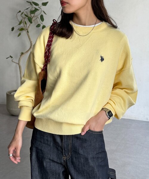 U.S. POLO ASSN.（ユーエスポロアッスン）の「スウェットライクニット（ニット/セーター・レディース・チャコールグレー/レモンイエロー/ライトグレー/ピンク/ネイビー・FREE）」の4枚目の写真