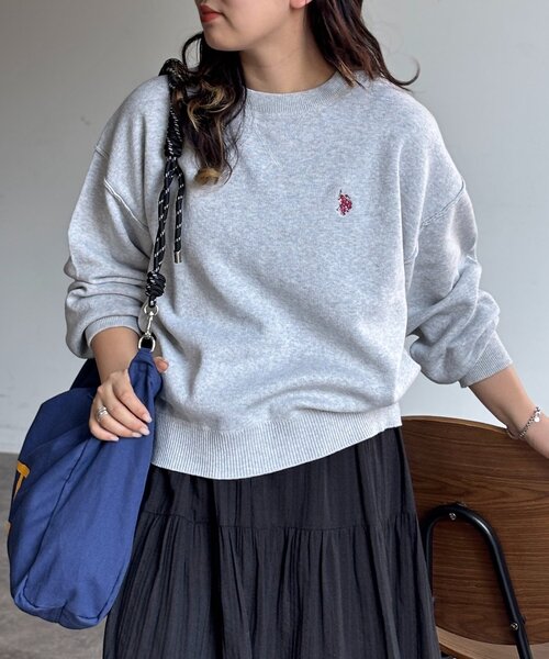 U.S. POLO ASSN.（ユーエスポロアッスン）の「スウェットライクニット（ニット/セーター・レディース・チャコールグレー/レモンイエロー/ライトグレー/ピンク/ネイビー・FREE）」の6枚目の写真