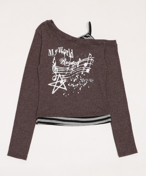 dispark(ディスパーク)の「DISPARK/グラフィックオフショルボーダートップ(Tシャツ/カットソー・レディース・ブラウン/チャコール・FREE)」の11枚目の写真
