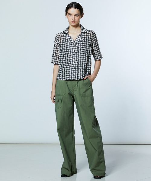 DOUBLE STANDARD CLOTHING（ダブルスタンダードクロージング）の「幾何学柄 シフォンオープンカラーシャツ（シャツ/ブラウス・レディース・ホワイト×ブラック・38/36）」の12枚目の写真