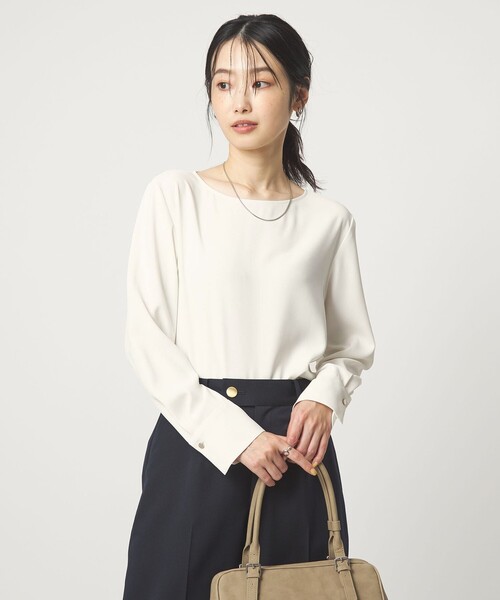 green label relaxing（グリーンレーベルリラクシング）の「クルーネック ブラウス 2 マシンウォッシャブル UVカット（シャツ/ブラウス・レディース・ネイビー/ホワイト・FREE）」の2枚目の写真