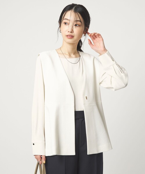 green label relaxing（グリーンレーベルリラクシング）の「クルーネック ブラウス 2 マシンウォッシャブル UVカット（シャツ/ブラウス・レディース・ネイビー/ホワイト・FREE）」の4枚目の写真