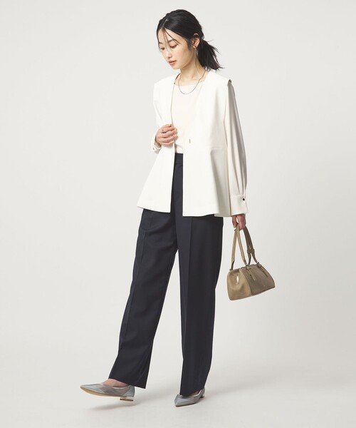 green label relaxing（グリーンレーベルリラクシング）の「クルーネック ブラウス 2 マシンウォッシャブル UVカット（シャツ/ブラウス・レディース・ネイビー/ホワイト・FREE）」の6枚目の写真