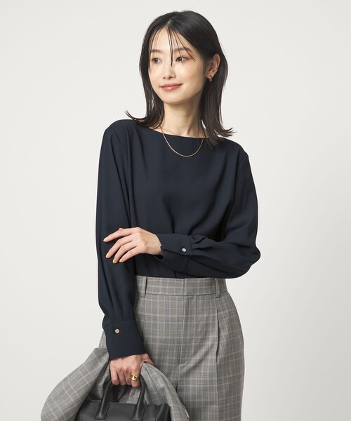 green label relaxing（グリーンレーベルリラクシング）の「クルーネック ブラウス 2 マシンウォッシャブル UVカット（シャツ/ブラウス・レディース・ネイビー/ホワイト・FREE）」の9枚目の写真