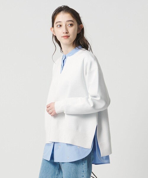 UNITED ARROWS（ユナイテッドアローズ）の「スウェットライク スキッパーニット ‐ウォッシャブル‐（ニット/セーター・レディース・ネイビー/ホワイト/ライトピンク・FREE）」の2枚目の写真