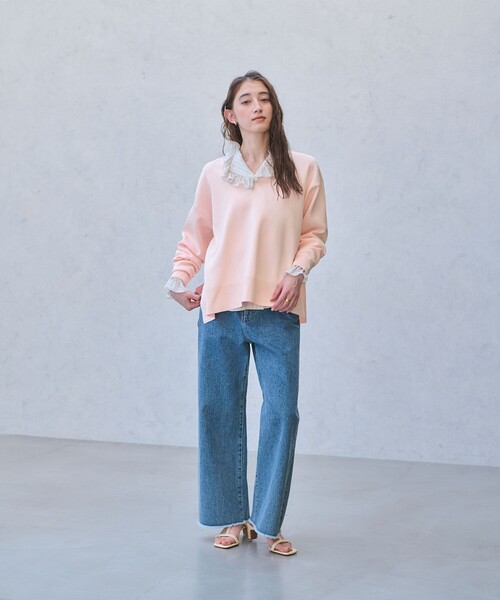 UNITED ARROWS（ユナイテッドアローズ）の「スウェットライク スキッパーニット ‐ウォッシャブル‐（ニット/セーター・レディース・ネイビー/ホワイト/ライトピンク・FREE）」の5枚目の写真