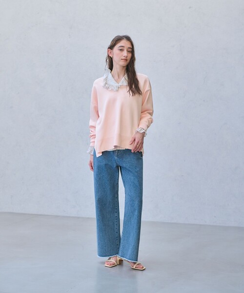 UNITED ARROWS（ユナイテッドアローズ）の「スウェットライク スキッパーニット ‐ウォッシャブル‐（ニット/セーター・レディース・ネイビー/ホワイト/ライトピンク・FREE）」の6枚目の写真