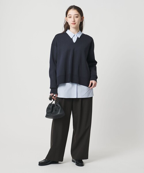 UNITED ARROWS（ユナイテッドアローズ）の「スウェットライク スキッパーニット ‐ウォッシャブル‐（ニット/セーター・レディース・ネイビー/ホワイト/ライトピンク・FREE）」の16枚目の写真