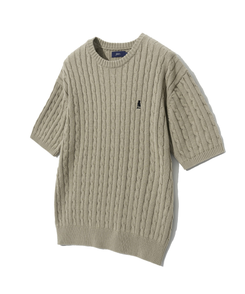 YALE(イェール)の「ヘリテージ ダン ケーブル 半袖 ラウンド ニット ウォームグレー(Tシャツ/カットソー・レディース・その他・S/M/L/XL)」の1枚目の写真