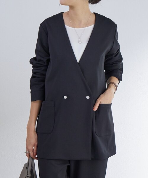 LIVETART(リヴェタート)の「《LIVETART》ドット釦ノーカラージャケット(ノーカラージャケット・レディース・ブラック・FREE)」の3枚目の写真