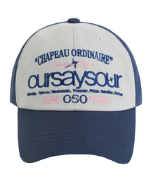 OURSAYSOUR（アワーセイアワー）の「レタリングロゴボールキャップネイビー/ライトグレー（キャップ）」