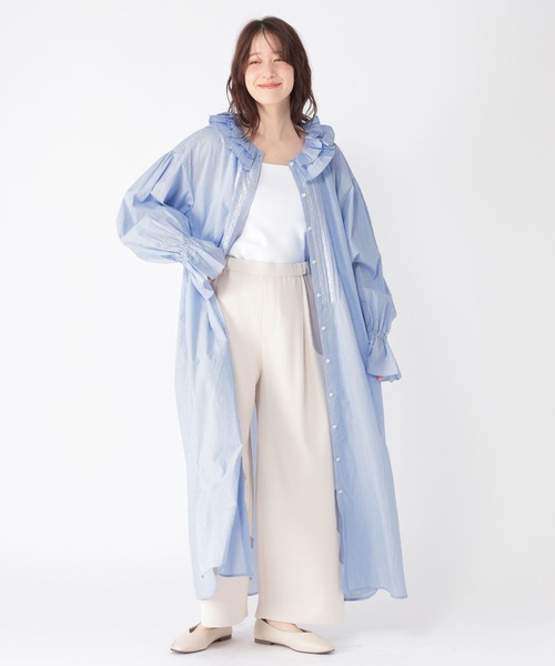 studio CLIP（スタディオクリップ）の「《高山都さんコラボ》Wフリルカラーワンピース[プチサイズあり]（ワンピース・レディース・スミクロ/ストライプ/チェック・FREE/PF）」の5枚目の写真