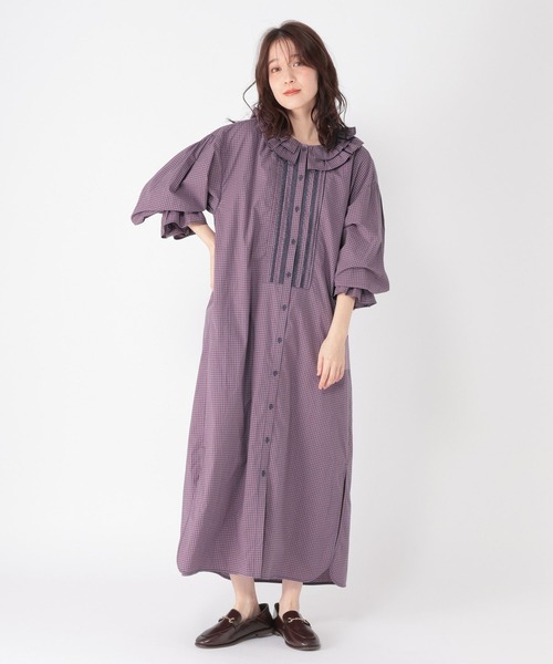 studio CLIP（スタディオクリップ）の「《高山都さんコラボ》Wフリルカラーワンピース[プチサイズあり]（ワンピース・レディース・スミクロ/ストライプ/チェック・FREE/PF）」の8枚目の写真