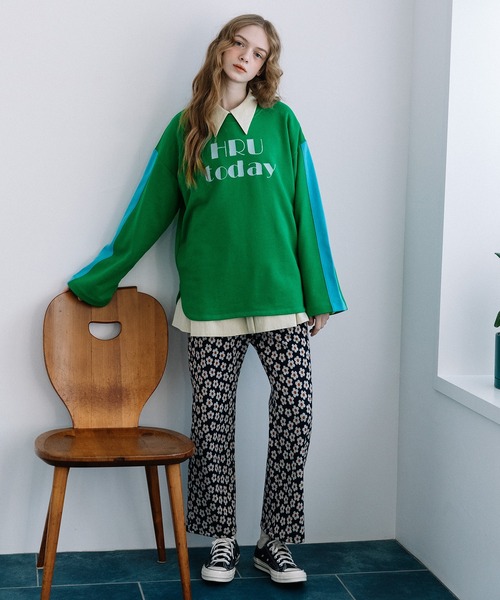 POU DOU DOU（プードゥドゥ）の「カットソージャガード裾フレアパンツ（その他パンツ・レディース・グリーン/ダークグレー/ネイビー・3）」の5枚目の写真