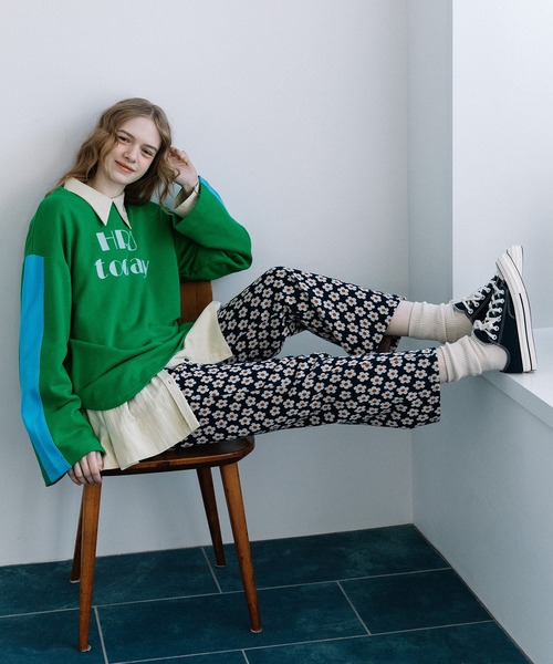 POU DOU DOU（プードゥドゥ）の「カットソージャガード裾フレアパンツ（その他パンツ・レディース・グリーン/ダークグレー/ネイビー・3）」の7枚目の写真