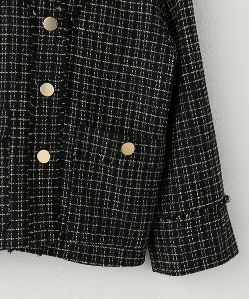 JOURNAL STANDARD（ジャーナルスタンダード）の「ツイードジャケット（ノーカラージャケット・レディース・ブラック/アイボリー・FREE）」の4枚目の写真