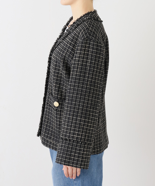 JOURNAL STANDARD（ジャーナルスタンダード）の「ツイードジャケット（ノーカラージャケット・レディース・ブラック/アイボリー・FREE）」の11枚目の写真