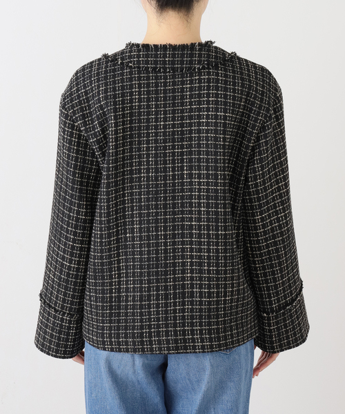 JOURNAL STANDARD（ジャーナルスタンダード）の「ツイードジャケット（ノーカラージャケット・レディース・ブラック/アイボリー・FREE）」の12枚目の写真