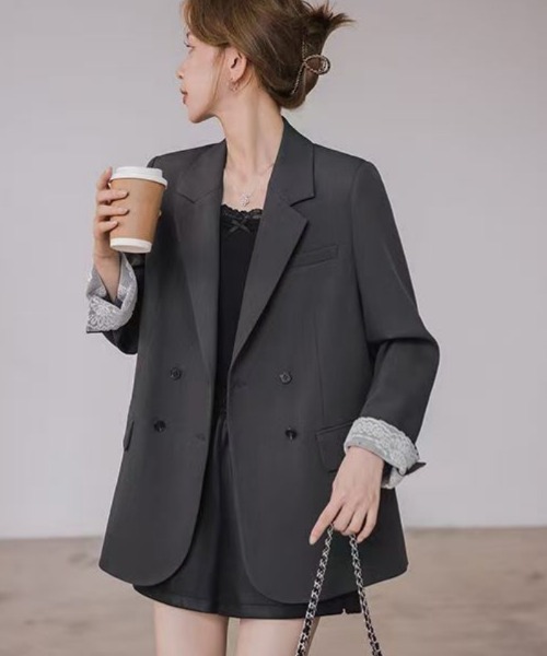 袖レース切り替えオーバーサイズ ダブルテーラードジャケット