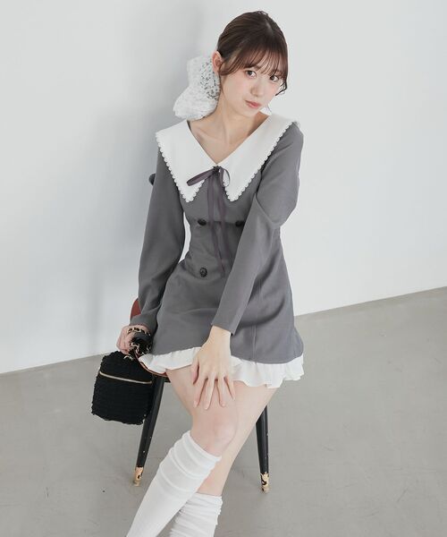 セール】襟付きレイヤード風ミニワンピース（ワンピース）｜MAJESTIC