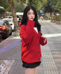 DAUSPICE（ディーオスピス）の「(DUC) Oversized V-neck knit cardigan Red（カーディガン/ボレロ）」