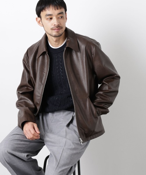 セール】フェイクレザー｢WARP PRINT｣ライニング（ブルゾン）｜NANO