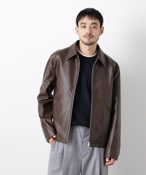 NANO universe（ナノユニバース）の「フェイクレザー｢WARP PRINT｣ライニング（ブルゾン・メンズ・ブラック/ブラウン・S/M/L）」の4枚目の写真