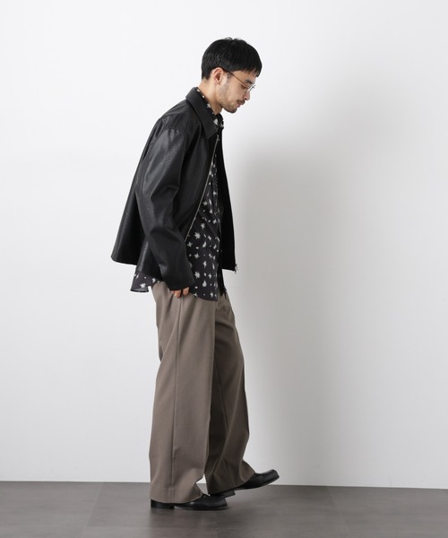 NANO universe（ナノユニバース）の「フェイクレザー｢WARP PRINT｣ライニング（ブルゾン・メンズ・ブラック/ブラウン・S/M/L）」の15枚目の写真