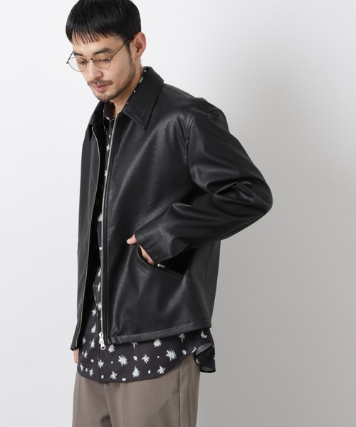 NANO universe（ナノユニバース）の「フェイクレザー｢WARP PRINT｣ライニング（ブルゾン・メンズ・ブラック/ブラウン・S/M/L）」の10枚目の写真