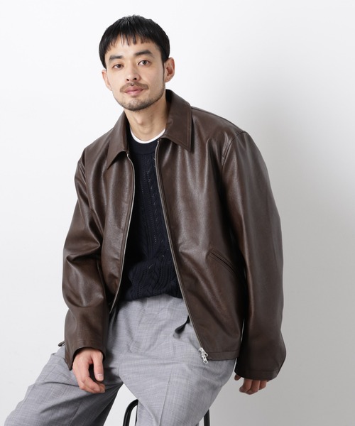 NANO universe（ナノユニバース）の「フェイクレザー｢WARP PRINT｣ライニング（ブルゾン・メンズ・ブラック/ブラウン・S/M/L）」の3枚目の写真