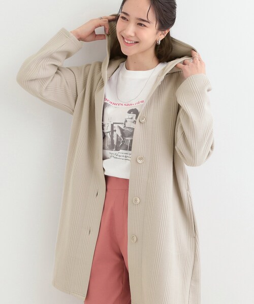 SHOO・LA・RUE（シューラルー）の「【S-LL】体型をカバーしながらスマートに魅せる。ストライプジャカード コーディガン（その他アウター・レディース・グレー/ネイビー/ナチュラル・04/03/02/01）」の2枚目の写真