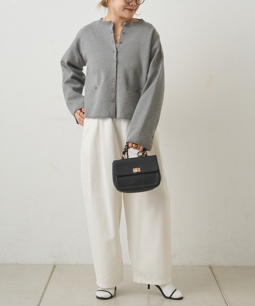 PUAL CE CIN（ピュアルセシン）の「ミラノリブニットカーディガン（カーディガン/ボレロ・レディース・グレー/ブラック/アイボリー・FREE）」の12枚目の写真