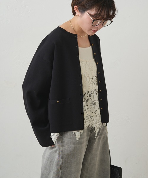 PUAL CE CIN（ピュアルセシン）の「ミラノリブニットカーディガン（カーディガン/ボレロ・レディース・グレー/ブラック/アイボリー・FREE）」の16枚目の写真
