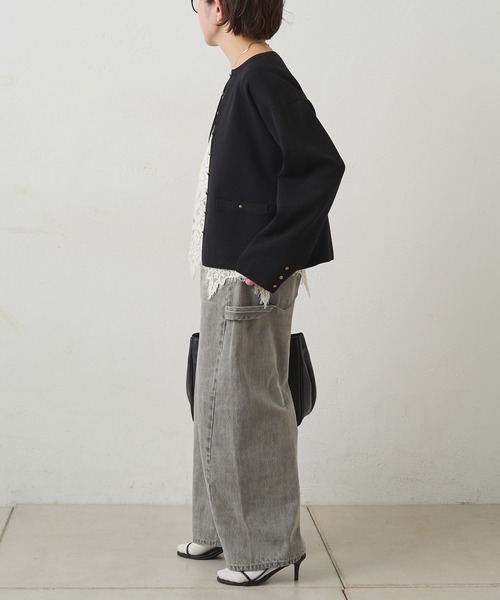 PUAL CE CIN（ピュアルセシン）の「ミラノリブニットカーディガン（カーディガン/ボレロ・レディース・グレー/ブラック/アイボリー・FREE）」の19枚目の写真