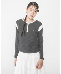 STRIPE SHOULDER BLOCK HENRY L/S TEE(BLACK)