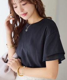 1枚マスト!袖口シフォンフレアスリーブTシャツ<接触冷感>